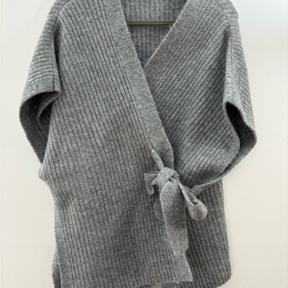 Ann Taylor Gray Ribbed Wrap Sweater